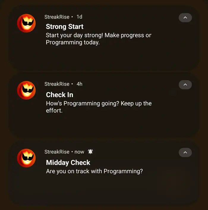 StreakRise smart reminder notification